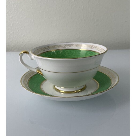 EB Foley China Teacup & Saucer, Green, Gold & White, Made in England, Tableware - Picture 2 of 12